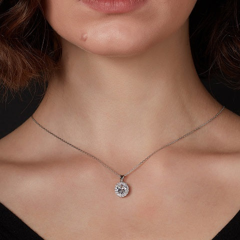 sterling silver cz necklace on model