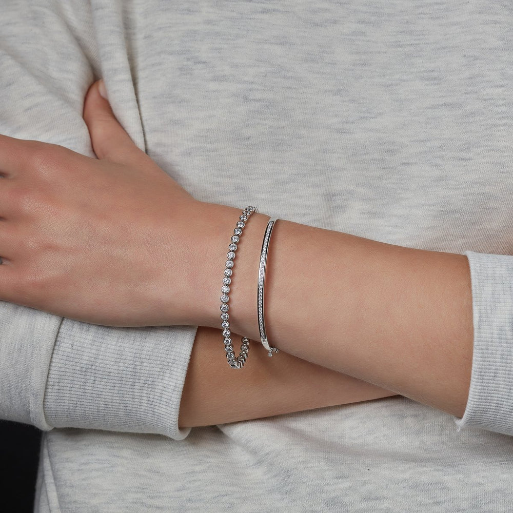 sterling silver tennis bracelet on model