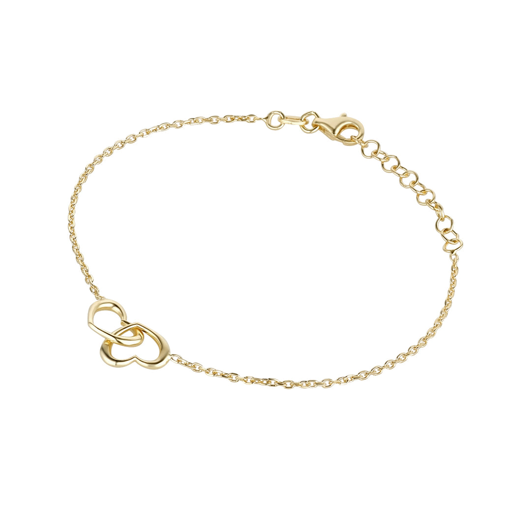 Intertwined hearts gold plated sterling silver bracelet 