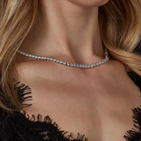sterling silver tennis necklace on model
