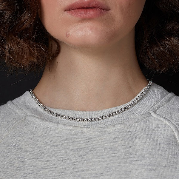 sterling silver tennis necklace on model