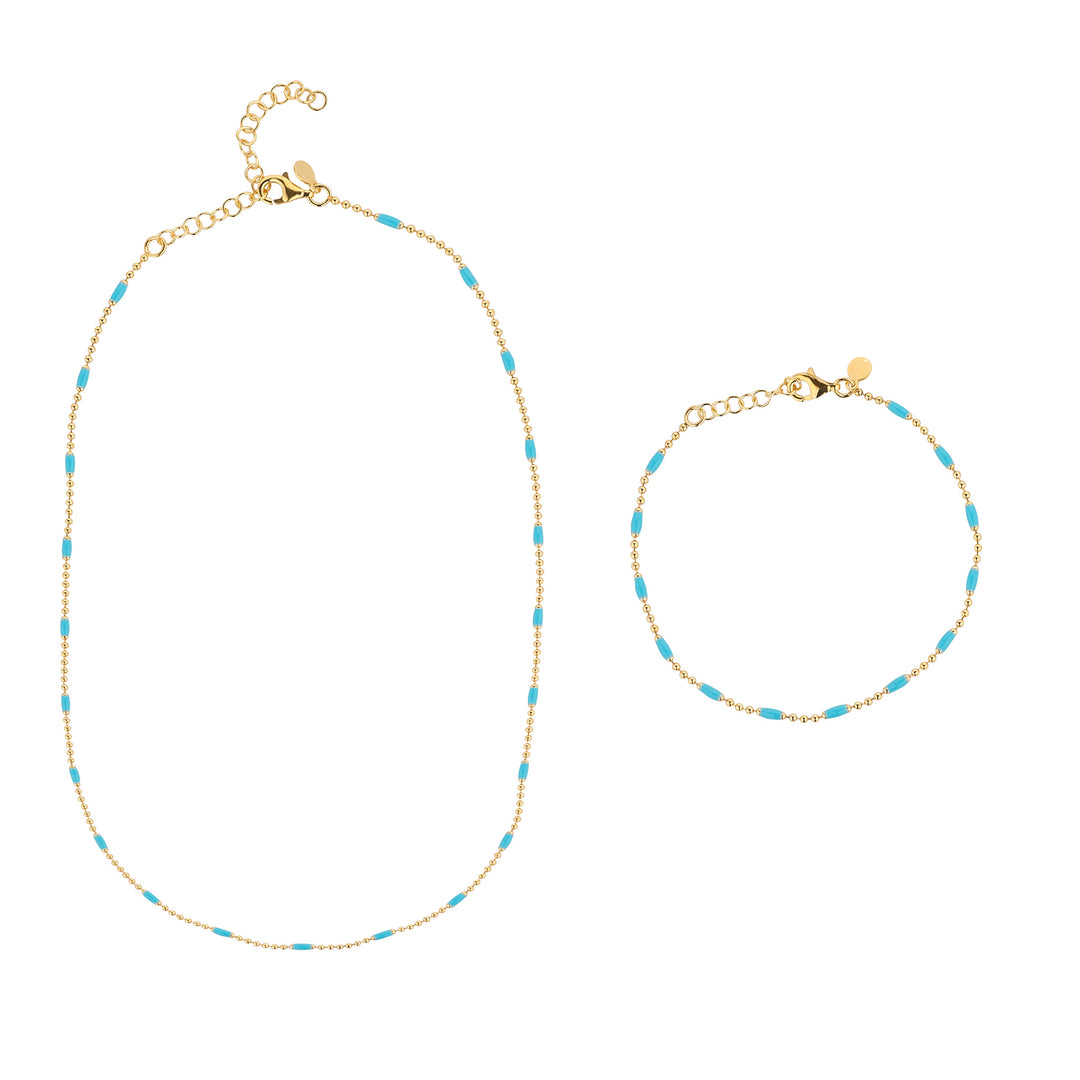 Blue Enamel Necklace & Bracelet Set