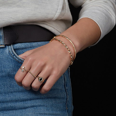 9ct gold band ring on model
