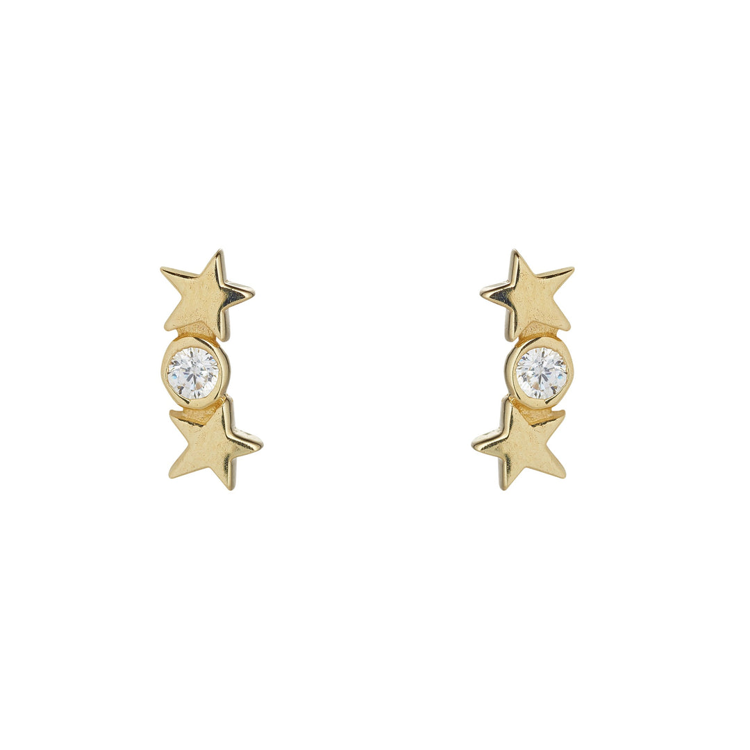 Gold Star and CZ Bar Stud Earring
