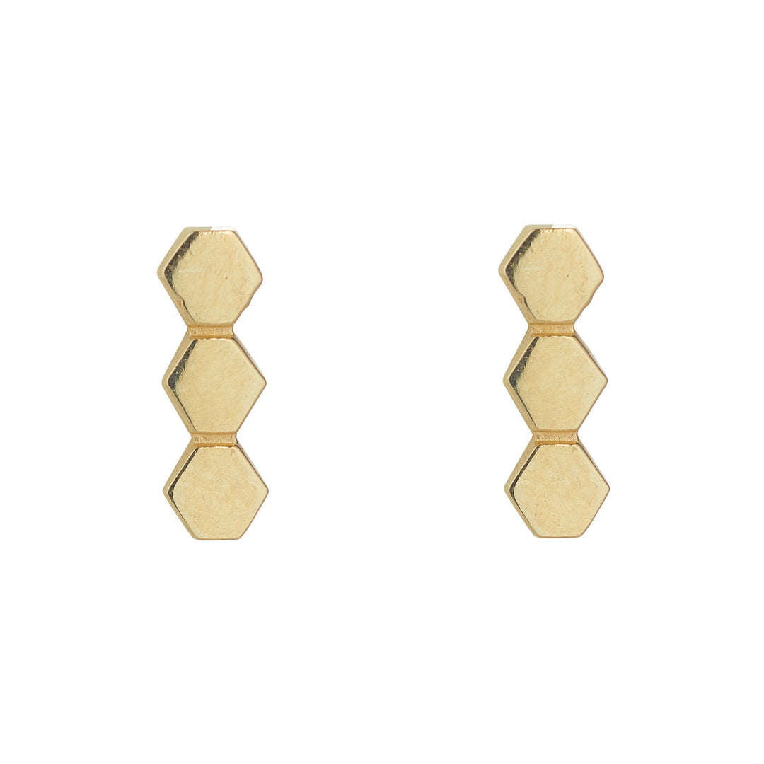Gold Honeycomb Bar Stud Earring