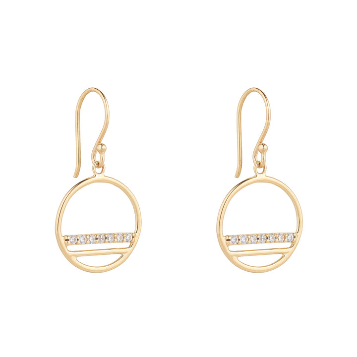 Gold Open Circle Drop Earring with a Cubic Zirconia Set Line