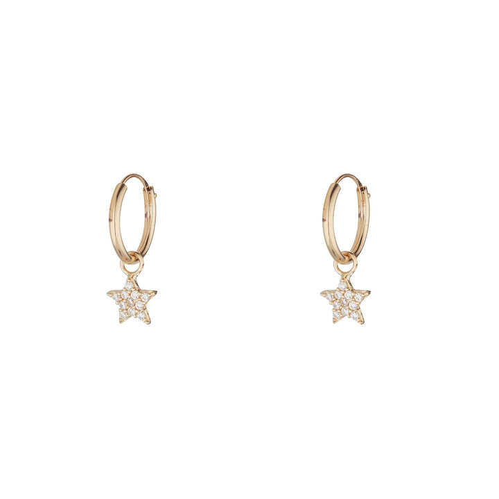 Gold Hoop Earring with a CZ Encrusted Star Drop