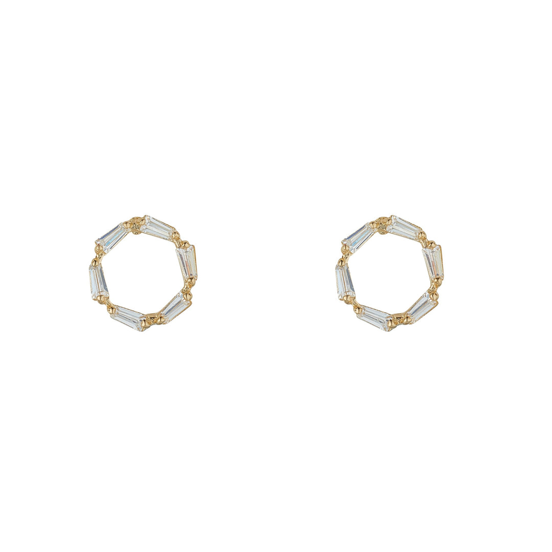Gold Baguette Set Open Circle Stud Earring