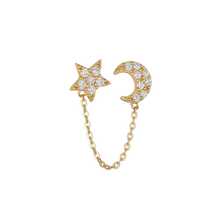 Gold CZ Star and Moon Chain Single Piercing