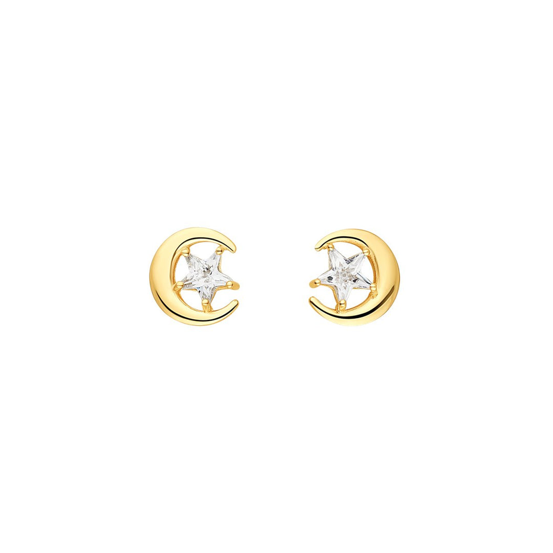 Gold Cubic Zirconia Star in Moon Earrings