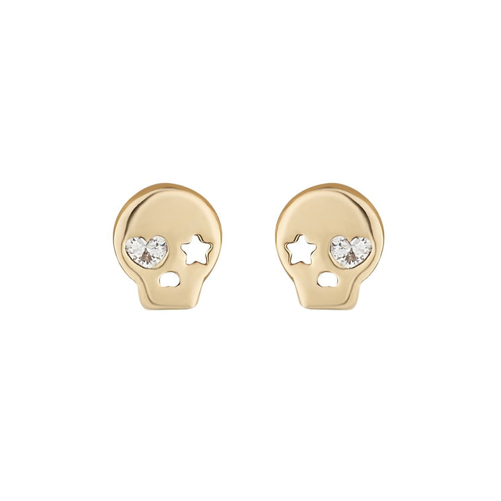 Gold Sugar Skull Stud Earrings