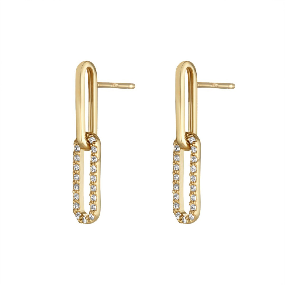 GOLD CZ OVAL CHAIN LINK DROP EARRING