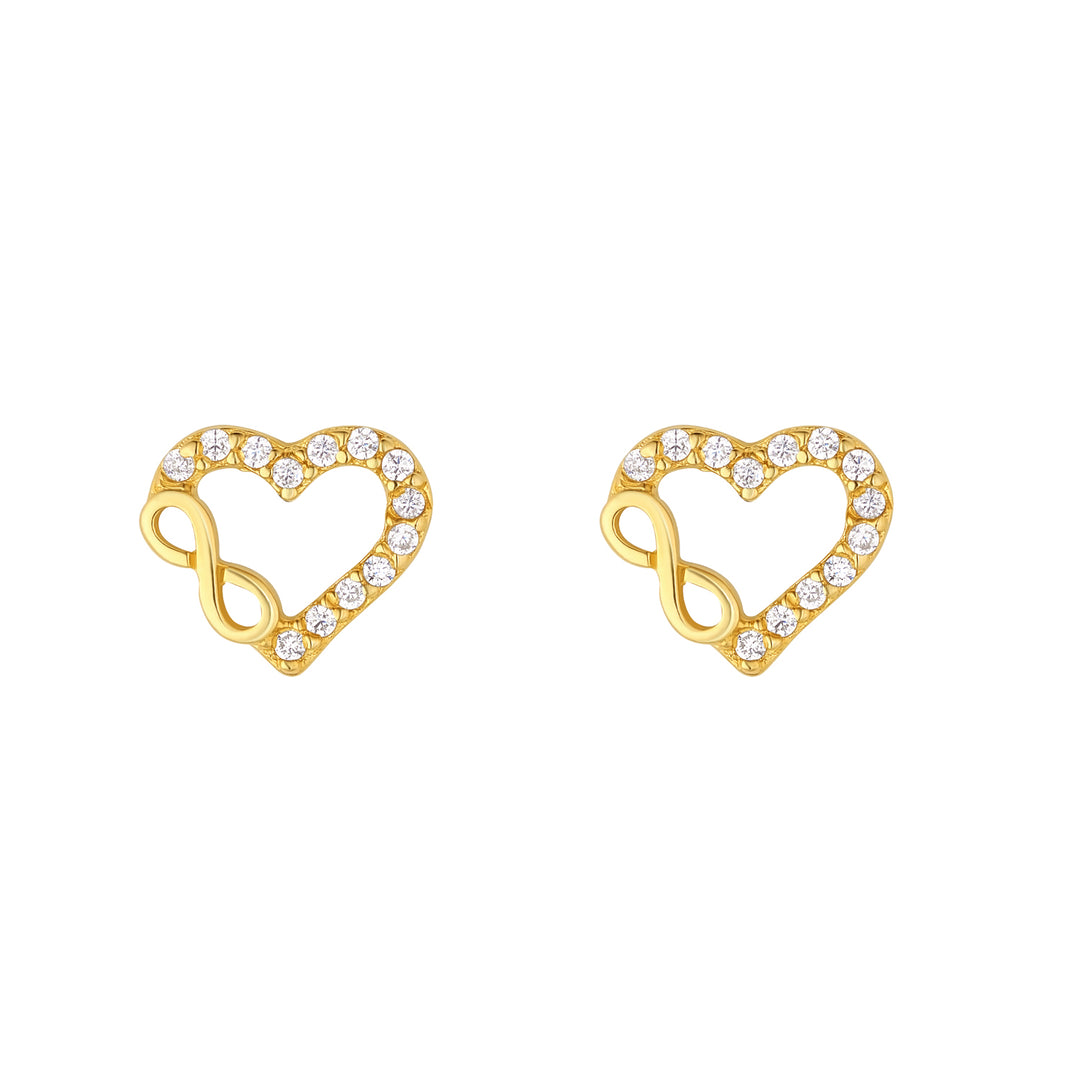 Gold Cubic Zirconia Infinity Heart Studs