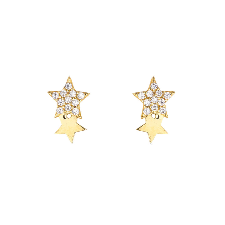 Gold & Cubic Zirconia Double Star Stud
