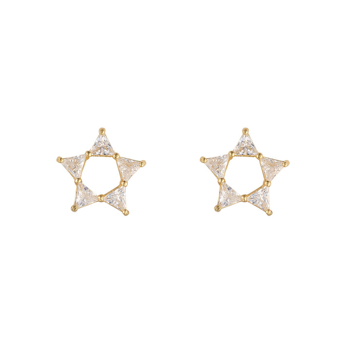 Gold Five Point Cubic Star Earrings