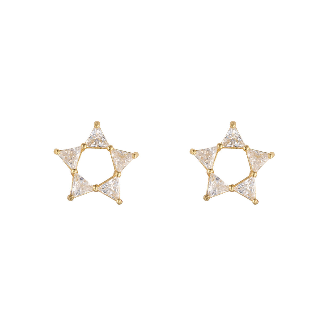 Gold Five Point Cubic Star Earrings
