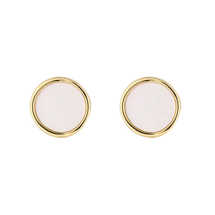 Gold Mother of Pearl Disc Stud Earrings