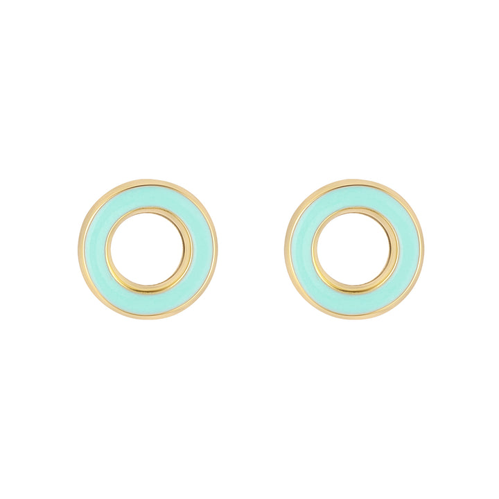 Gold Tiff Blue Enamel Open Circle Stud Earrings