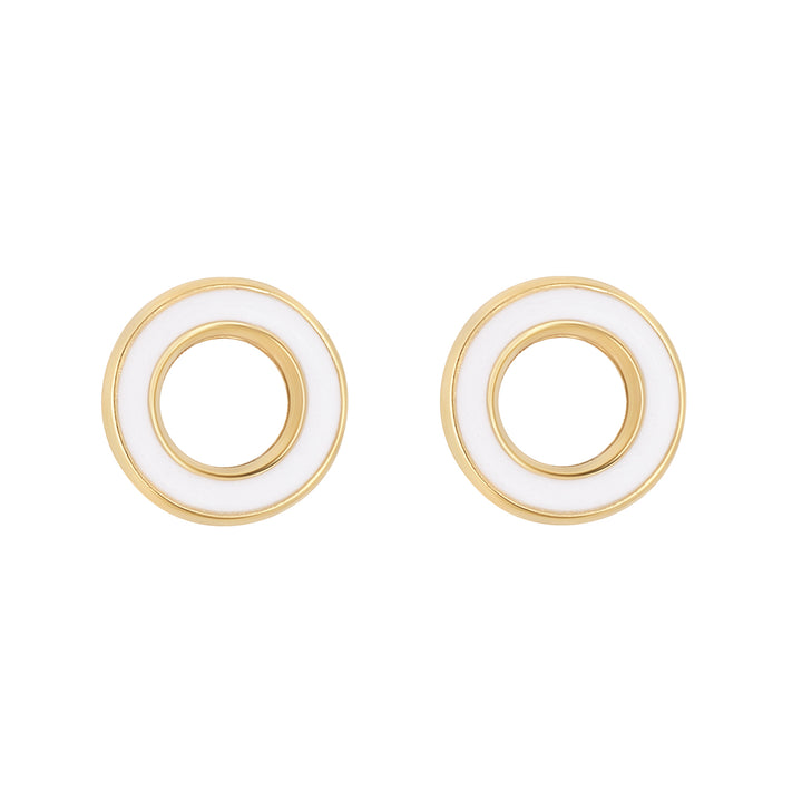 Gold Summer White Enamel Open Circle Stud Earrings