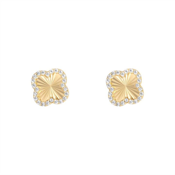 9ct gold clover stud earring with cubic zirconia on white background