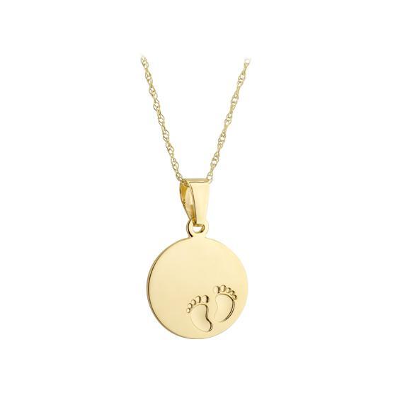 Gold Baby Footprint Solid Disc Pendant