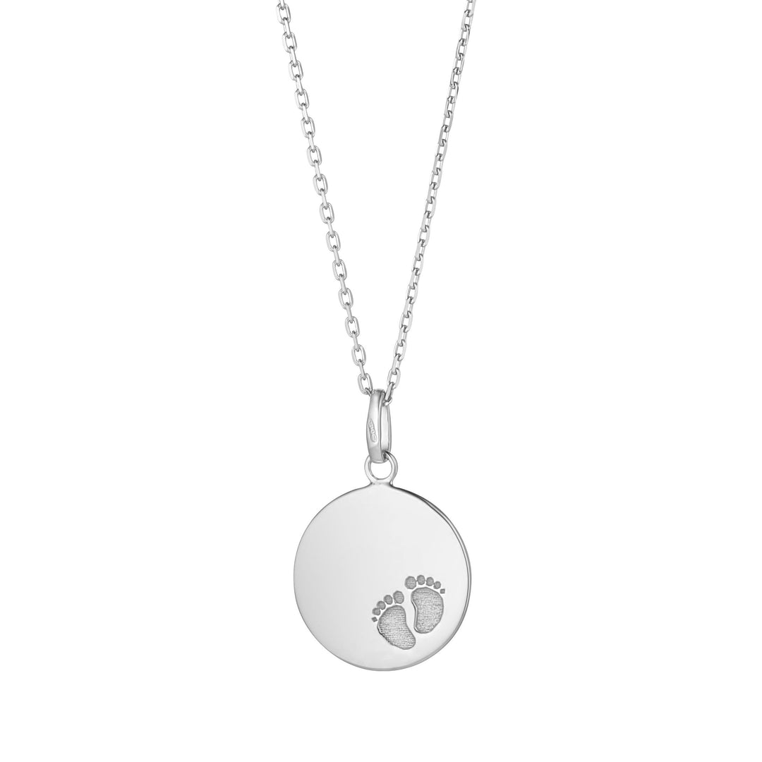 Sterling Silver Baby Footprint Solid Disc Pendant