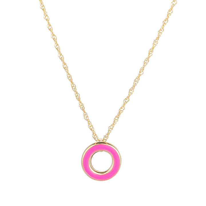 Gold Neon Pink Enamel Open Circle Pendant
