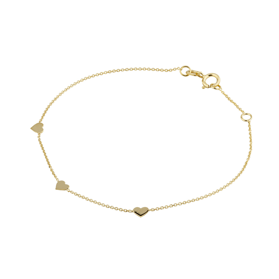 9ct gold 3 heart bracelet with lobster clasp