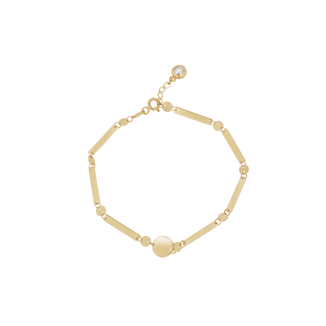 gold bracelet with bar and circle link 