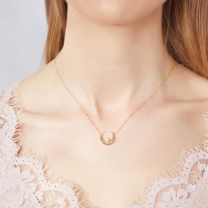 Gold Freshwater Pearl Crescent Necklace