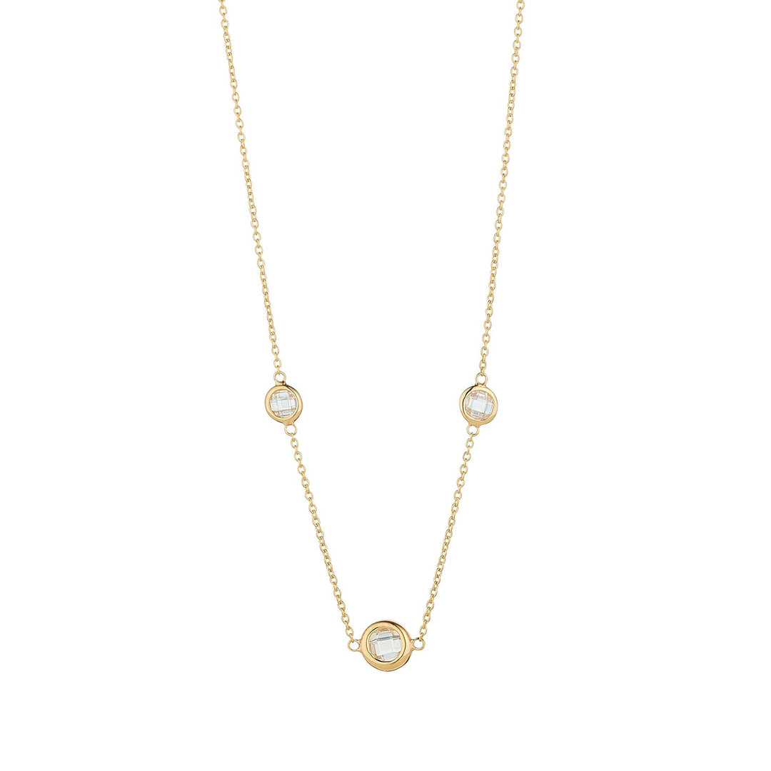 9ct yellow gold 3 stone rubover necklace
