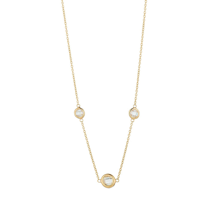 9ct yellow gold 3 stone rubover necklace