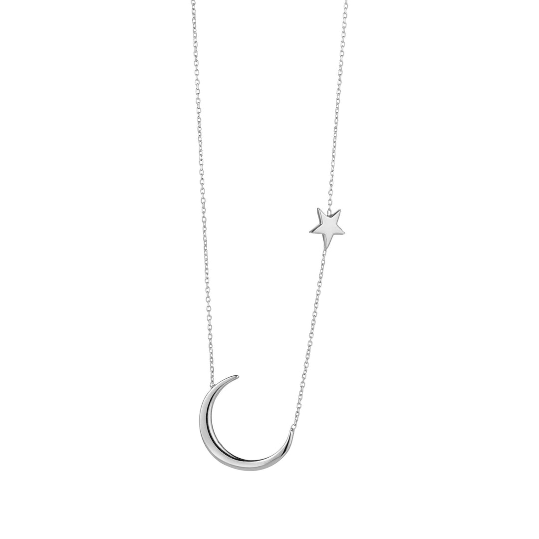 White Gold Moon & North Star Necklace