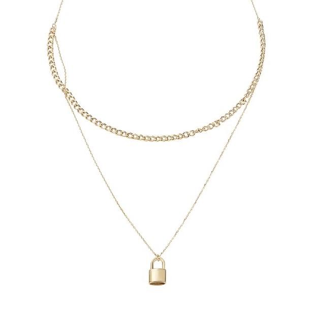 Gold Double Chain & Lock Necklet