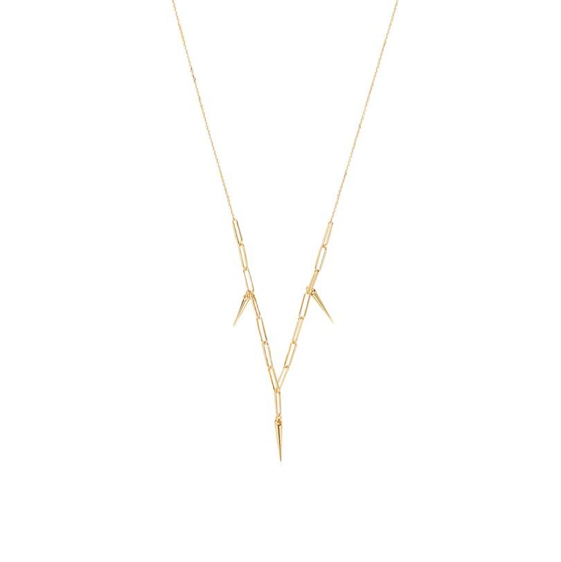 Gold Linked Chain Necklet With Spike Drops
