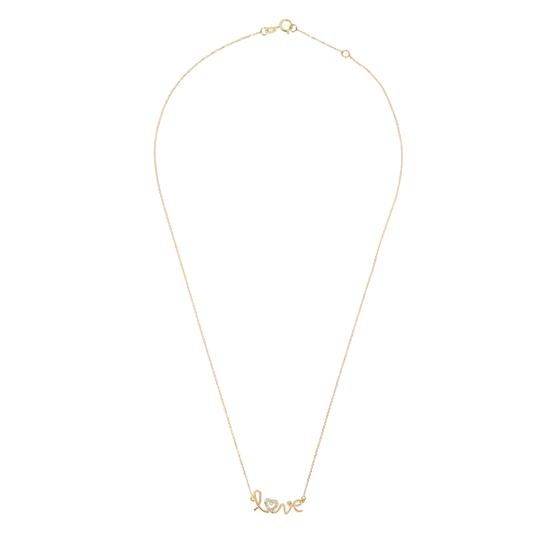 9ct yellow gold and cubic zirconia love necklace