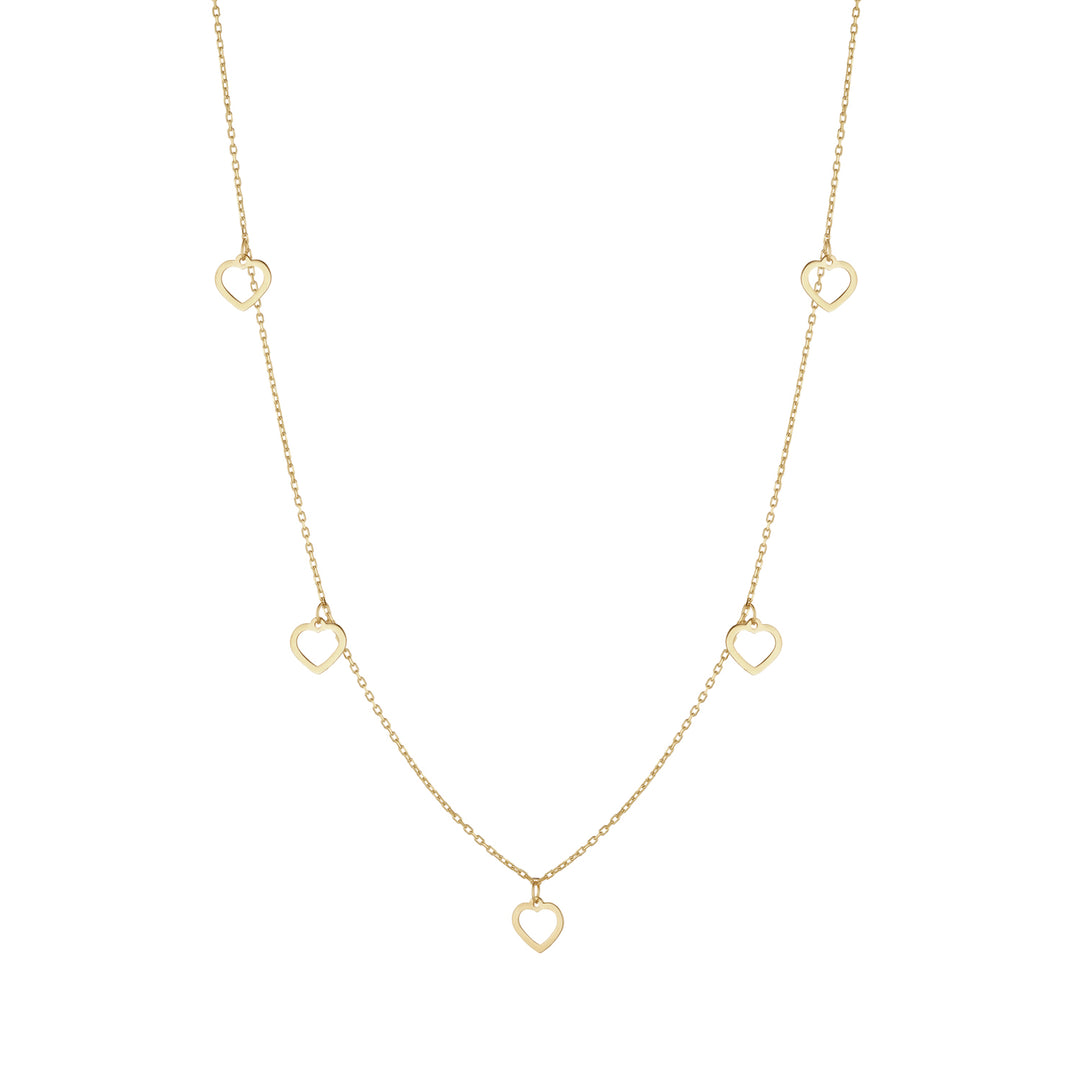 9ct gold necklace with 5 heart drops