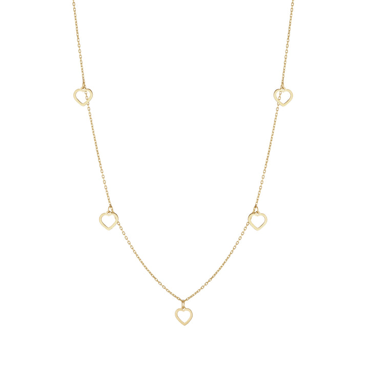 9ct gold necklace with 5 heart drops