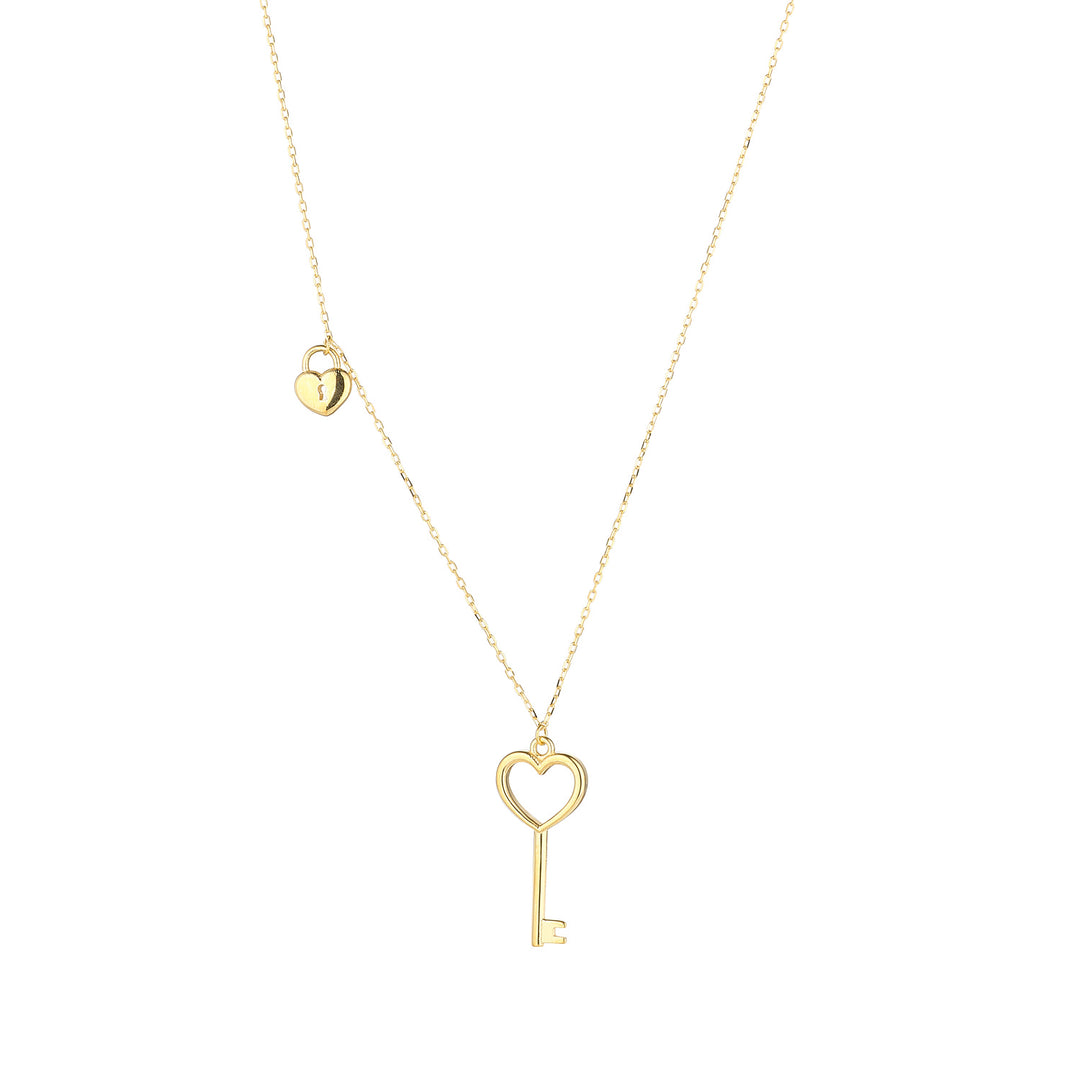 Gold Key & Heart Lock Necklace