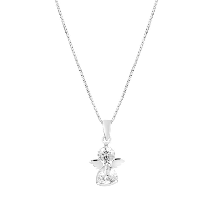 silver cz angel pendant on white background