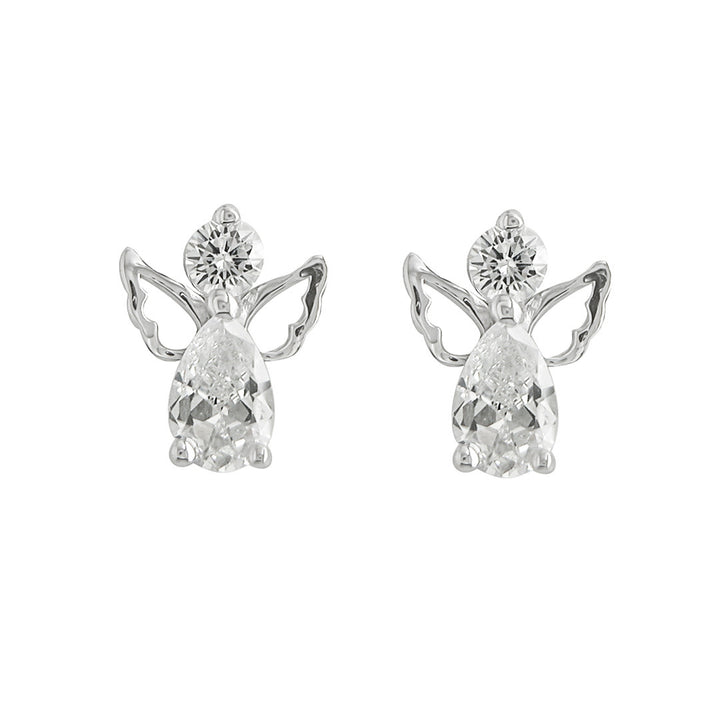 product image of silver cubic zirconia angel stud earrings on white background