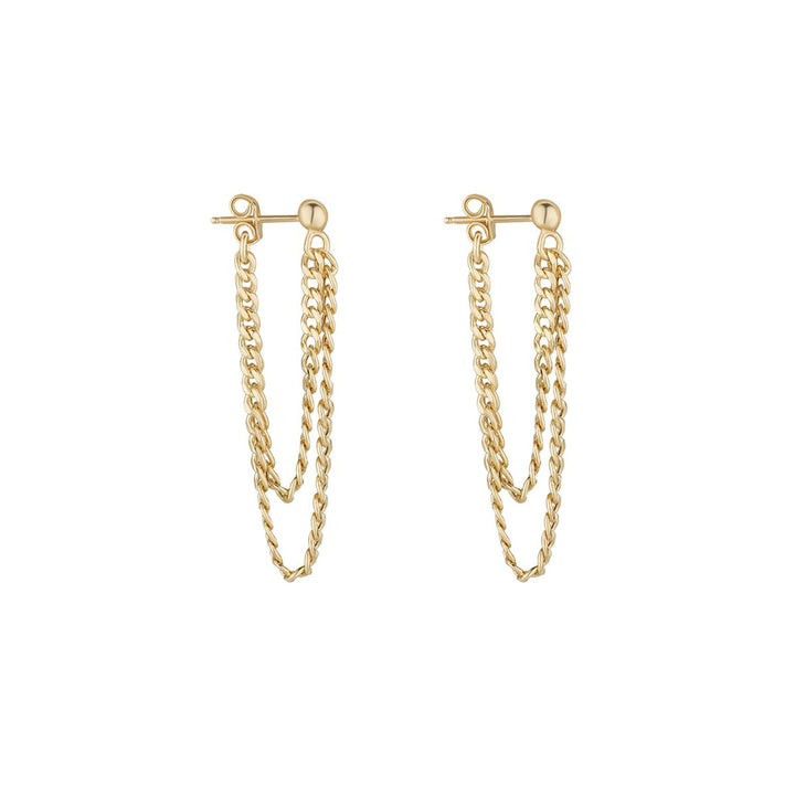 Gold Plated Curb Chain Earrings on white background