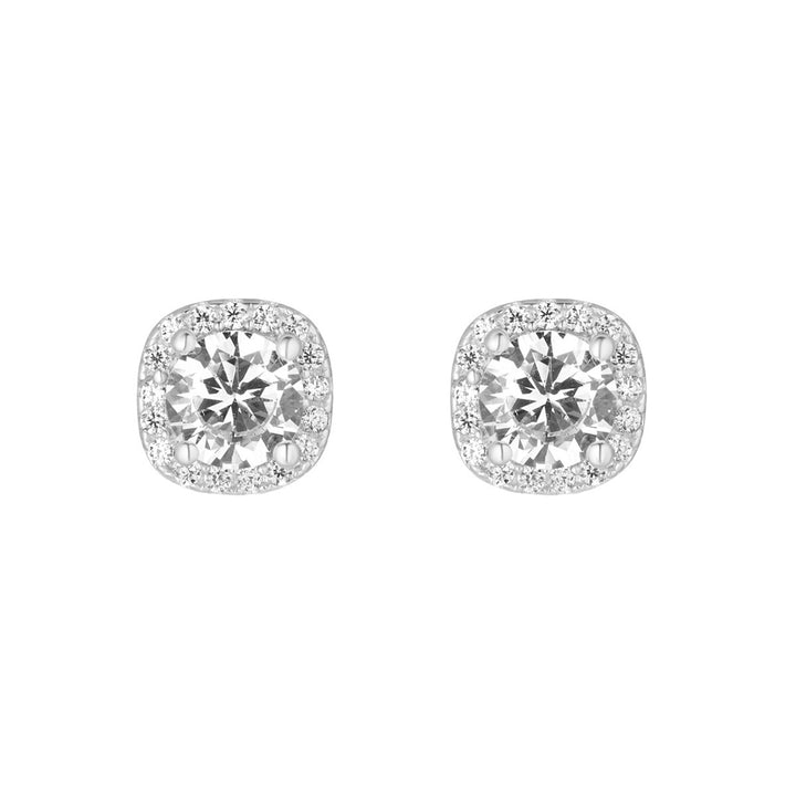 Silver Square Cubic Cluster Stud Earrings on white background