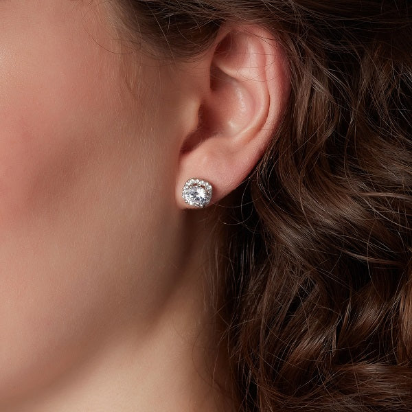 model wearing cz cluster stud earrings 