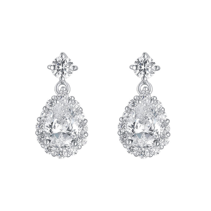 cz drop earrings on white background