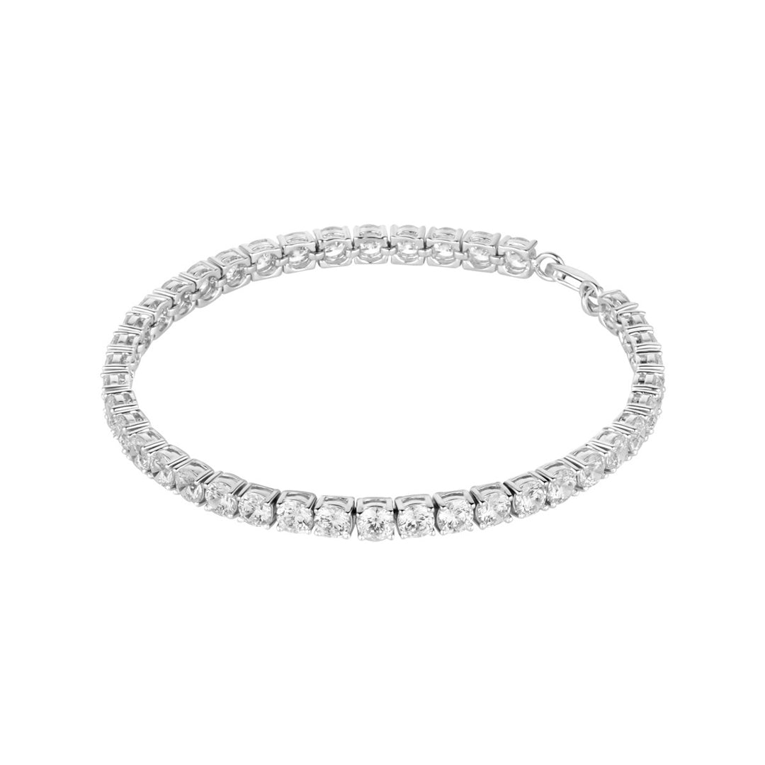 silver 4mm claw set tennis bracelet on white background