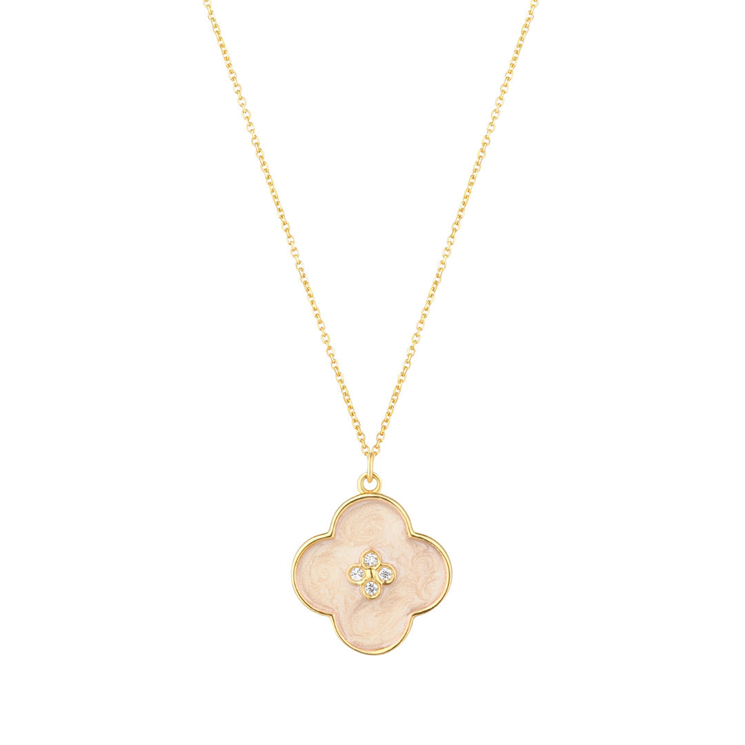 9ct gold mother of pearl flower necklace on white background