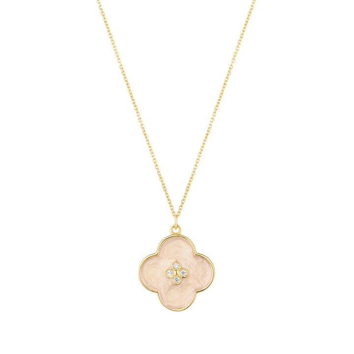 9ct gold mother of pearl flower necklace on white background