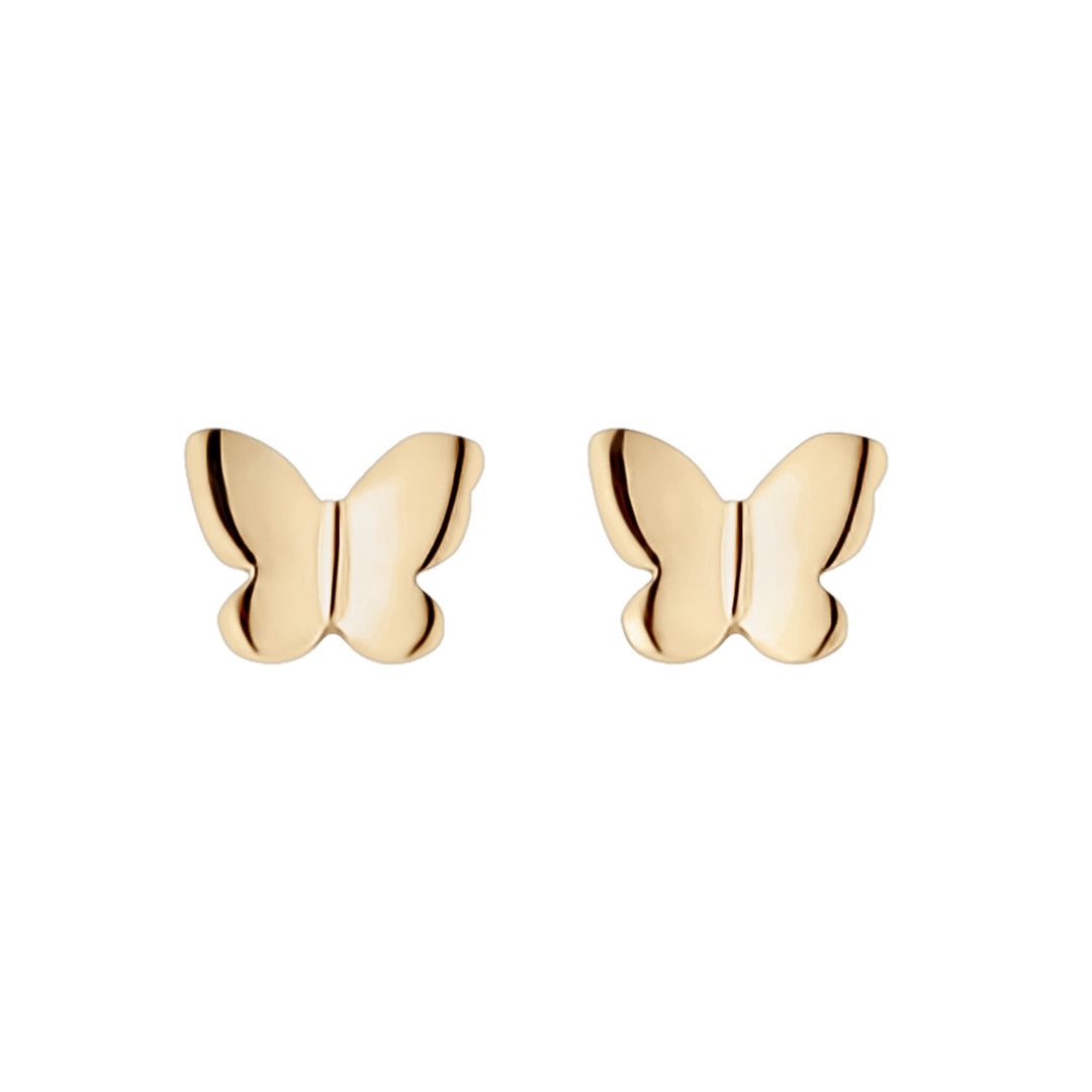9ct gold butterfly stud earrings on white background