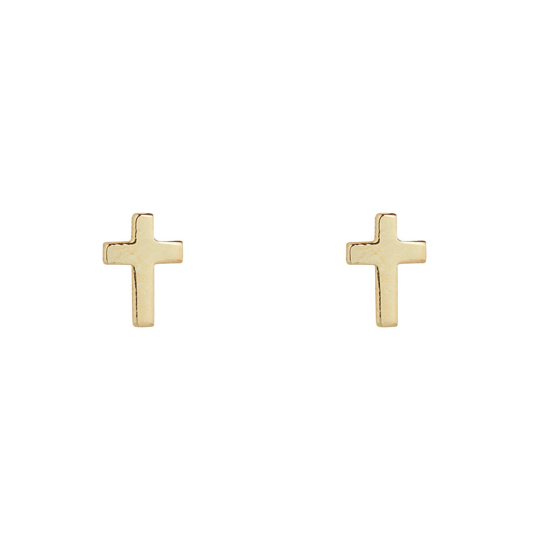 9ct gold cross stud earrings on white background